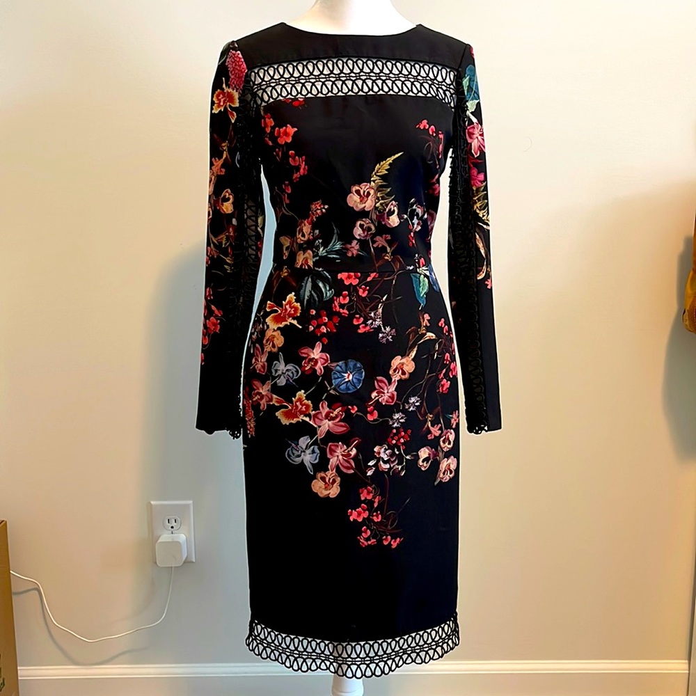 Antonio Melani Delia Floral Sheath in Black size 0
